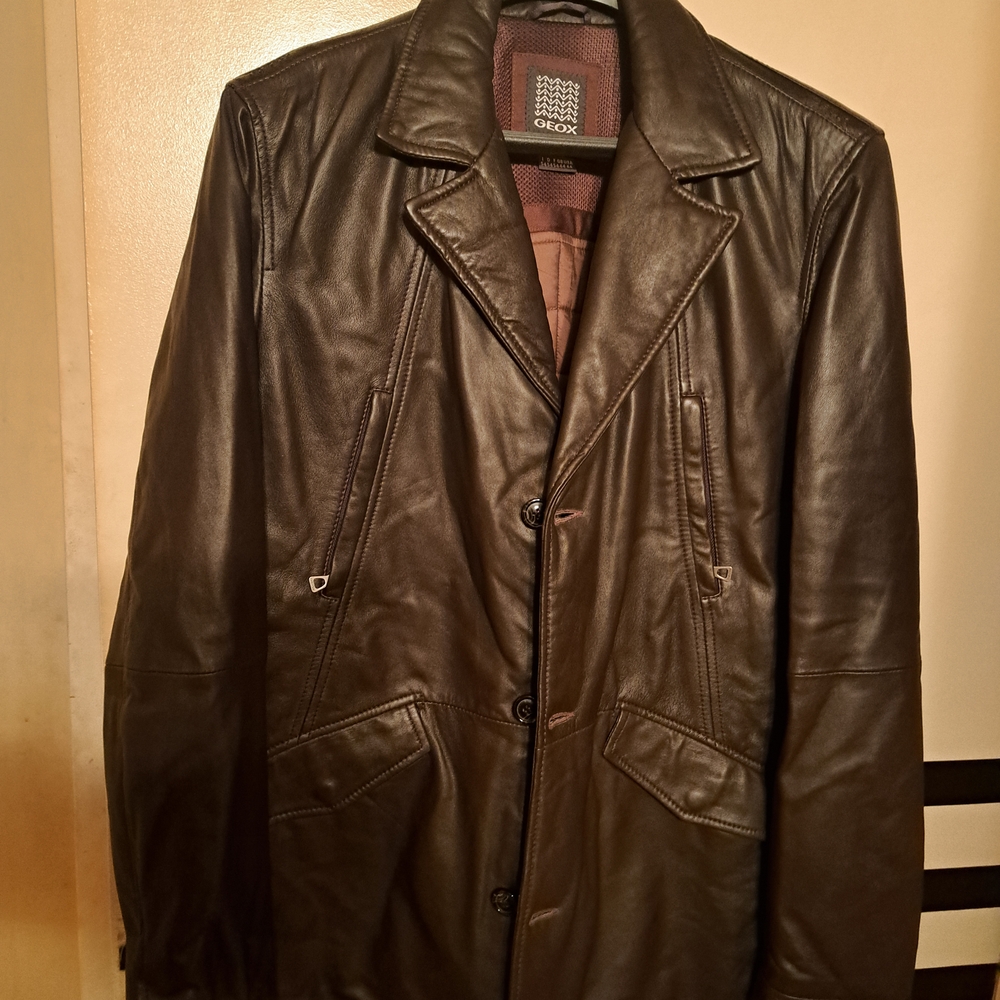 Geox Dark Brown Leather Trench Coat